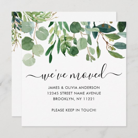 Cute Botanical Foliage We hebben New Home Moving Aankondiging (Voorkant / Achterkant)