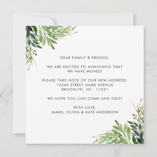 Cute Botanical Foliage We hebben New Home Moving Aankondiging (Achterkant)