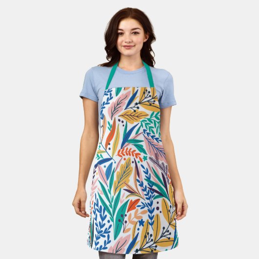Cute Botanical Leaf Spring Custom Text Apron Schort (Gedragen)
