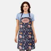 Cute botanical pastel floral patroonnaam navy schort (Gedragen)
