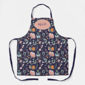 Cute botanical pastel floral patroonnaam navy schort (Voorkant)