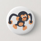 Cute Bouncy Cartoon Chimpanzee Button Badge (Voorkant)