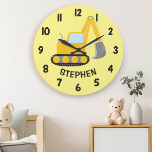 Cute Bouw Klauw Graver Jongens Slaapkamer Muur Grote Klok