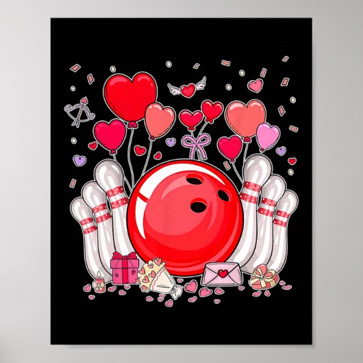 Cute Bowling Ll Valentine Heart Lover Player Bowle Poster (Voorkant)