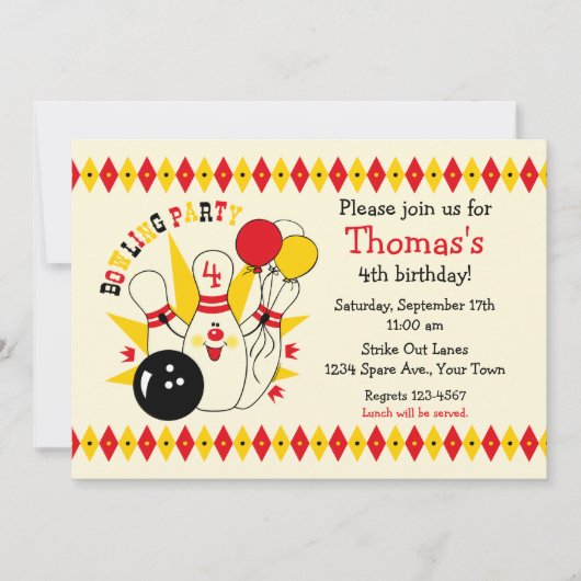 Cute Bowling Pin Birthday Uitnodiging (Voorkant)