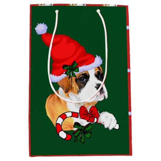 Cute Boxer Dog kerstary Medium Cadeauzakje (Voorkant)
