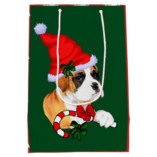 Cute Boxer Dog kerstary Medium Cadeauzakje (Achterkant)
