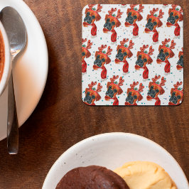 Cute Boxer Dog met Reindeer Antlers Kerstmis Vierkante Kartonnen Onderzetter