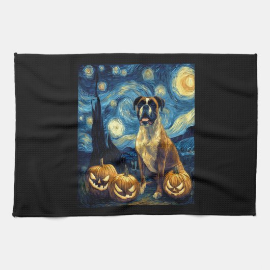 Cute Boxer Halloween Jack O Lantern Pumpkin Face S Theedoek (Horizontaal)