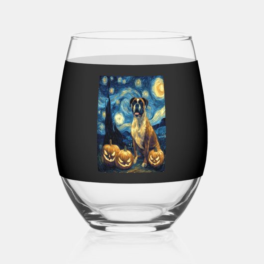 Cute Boxer Halloween Jack O Lantern Pumpkin Face S Wijnglas Zonder Voet (Voorkant)
