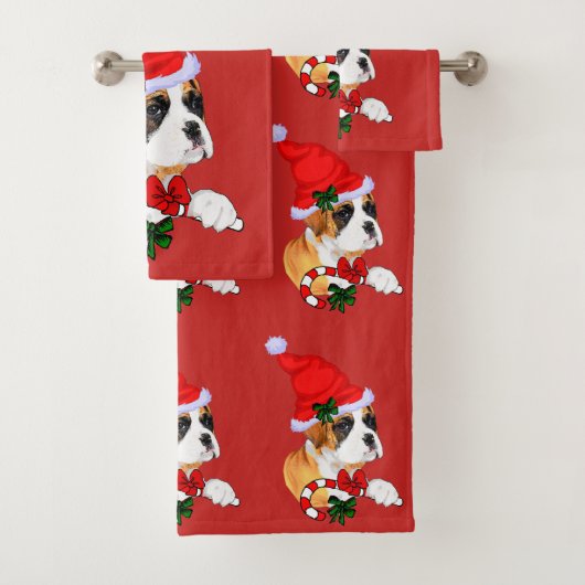 Cute Boxer Puppy Kerstmis Bad Handdoek (Insitu)