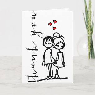 Cute Boy and Girl in Love Doodles Wedding Bedankkaart