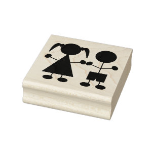 Cute Boy and Girl Stick Figures Rubberstempel