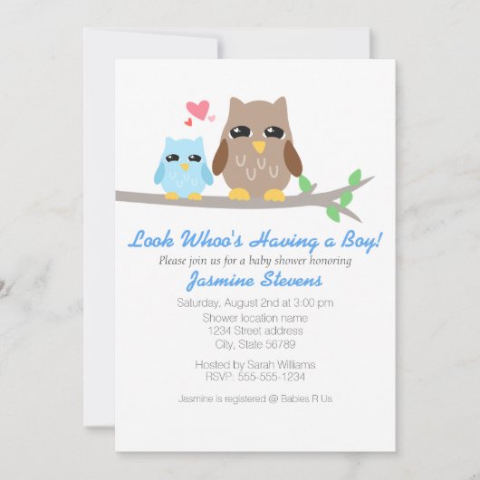 Cute Boy Baby shower Owl Kaart (Voorkant)