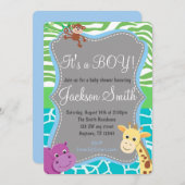 Cute Boy Baby shower Zoo Invitation d'animaux (Devant / Derrière)