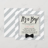 Cute Boy Bow Stropdas Light Grey Stripes Baby show Kaart (Voorkant / Achterkant)