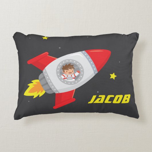 Cute Boy Buitenspace Rocket Kinder Bedroom Decor Accent Kussen (Voorkant)