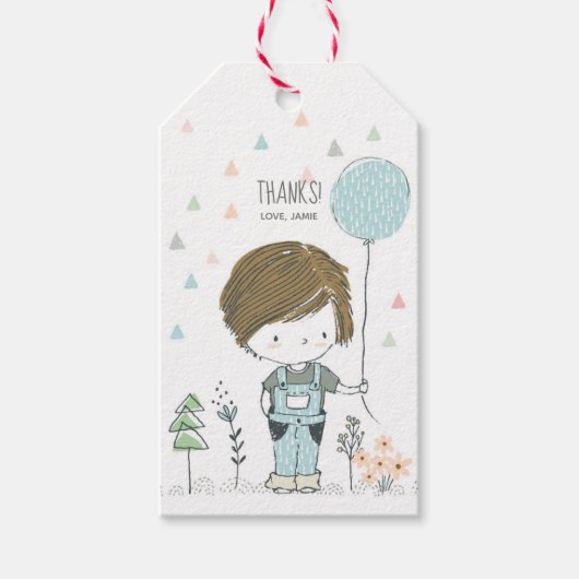 Cute Boy cheveux brun Merci étiquettes d'anniversa (Devant)