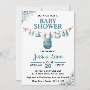 Cute Boy Clothesline Baby Shower Uitnodiging