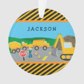 Cute Boy Construction Vehicle Kinder met kerstmis Ornament (voorkant)