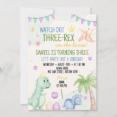 Cute Boy Dinosaur Invitation de fête d'anniversair (Devant)