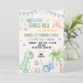 Cute Boy Dinosaur Invitation de fête d'anniversair (Debout devant)