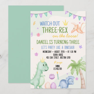 Cute Boy Dinosaur Invitation de fête d'anniversair