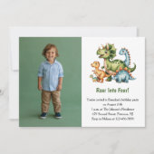 Cute Boy Dinosaur Photo Kids 4th Birthday Party Kaart (Voorkant)