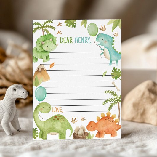 Cute Boy Dinosaur Time Capsule Note Message Card Bedankkaart