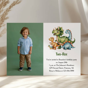 Cute Boy Dinosaurus Foto Kinderen 2e Verjaardagsfe Kaart