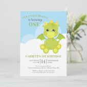 Cute Boy Dragon 1st Birthday Kaart (Staand voorkant)