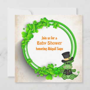 Cute Boy Dragon en Clovers Irish Baby shower Kaart