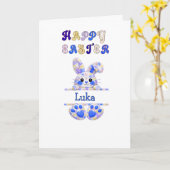 Cute Boy Easter Bunny Personalize Kaart (Gele Bloem)