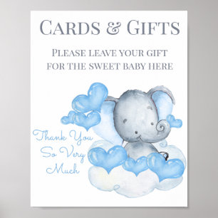 Cute Boy Elephant Baby shower Cadeft Table Sign. Poster
