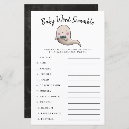 Cute Boy Ghost Baby Word Scramble Game (Voorkant / Achterkant)