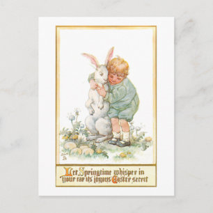 Cute Boy Hugging Easter Bunny Briefkaart