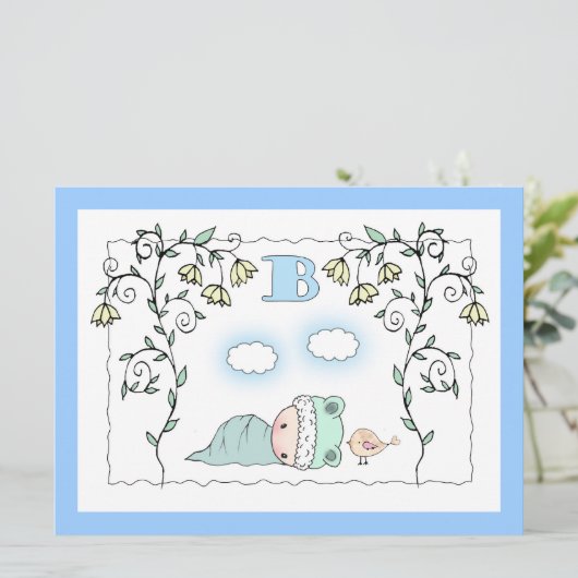 Cute Boy Invitations Baby showers bébé et oiseau (Debout devant)