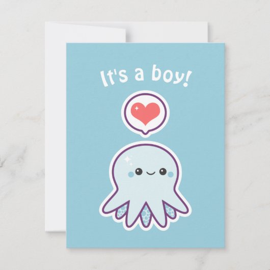 Cute Boy Octopus Baby Shower Invitations Kaart (Voorkant)