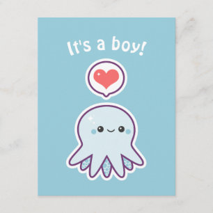 Cute Boy Octopus Baby Shower Invitations Kaart