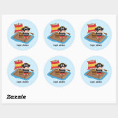 Cute Boy Pirate on Raft Kinder Personalized Ronde Sticker (Vel)