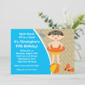 CUTE Boy Pool Party Birthday Uitnodiging (Staand voorkant)