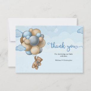 Cute Boy teddy beer brown beige white ballonnen Bedankkaart