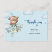 Cute boy teddy draagt heteluchtballon bedankt informatiekaartje (Voorkant)