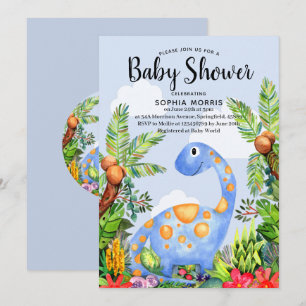 Cute Boy Waterverf Dinosaur Modern Baby shower Kaart