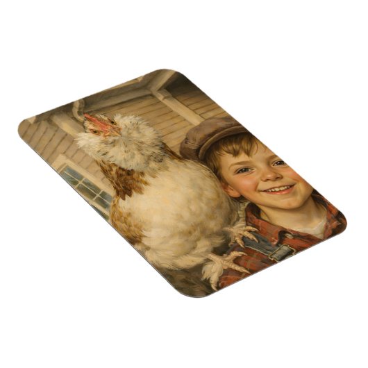 Cute Boy With Chicken Magnet Magneet (Rechterzijde)