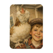 Cute Boy With Chicken Magnet Magneet (Verticaal)