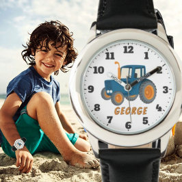 Cute boys add name tractor farm horloge