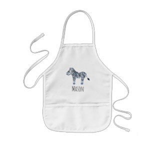 Cute Boy's Blue Waterverf Zebra Safari met naam Kinder Schort