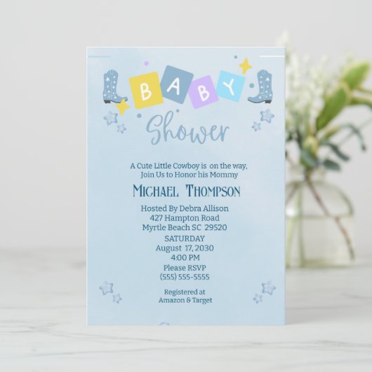 Cute Boys Cowboy Baby shower Invitation (Debout devant)