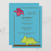 Cute Boys Dinosaur Birthday Party Invitation Kaart (Voorkant / Achterkant)